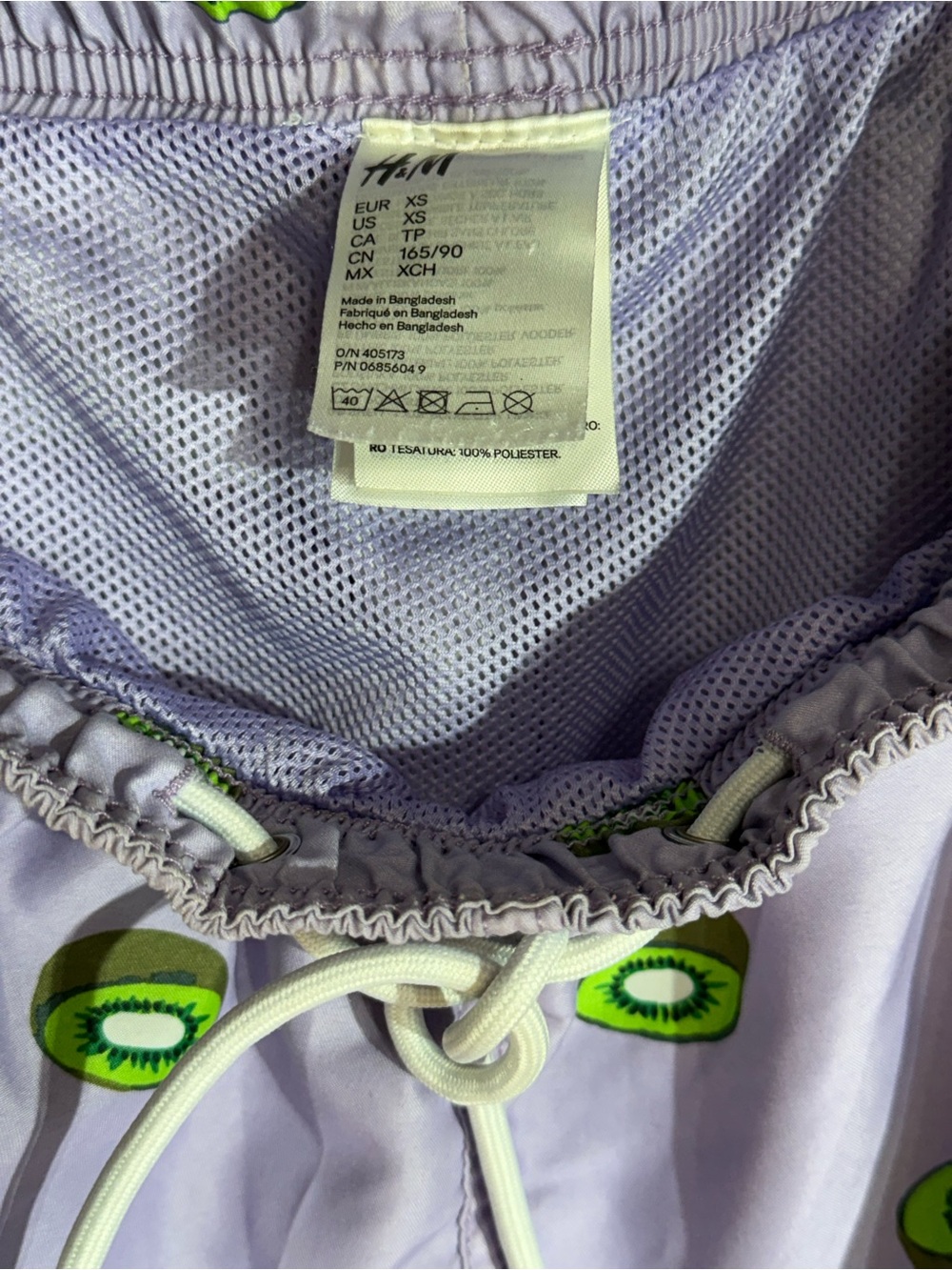 H&M Kiwi Pattern Lavender Drawstring Swim Trunks Size XS - Picture 5 of 8